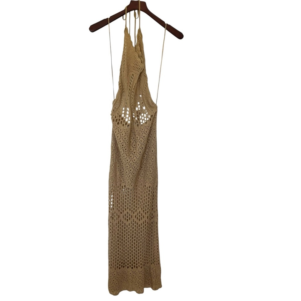 By Swan Sheer Crochet Maxi Halter Dress M/L Swim Cover Up